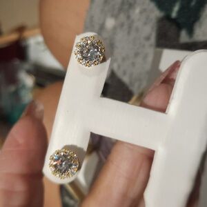 18K YELLOW GOLD OVER SOLID STERLING SILVER SPINNING CROWN HALO EARRINGS